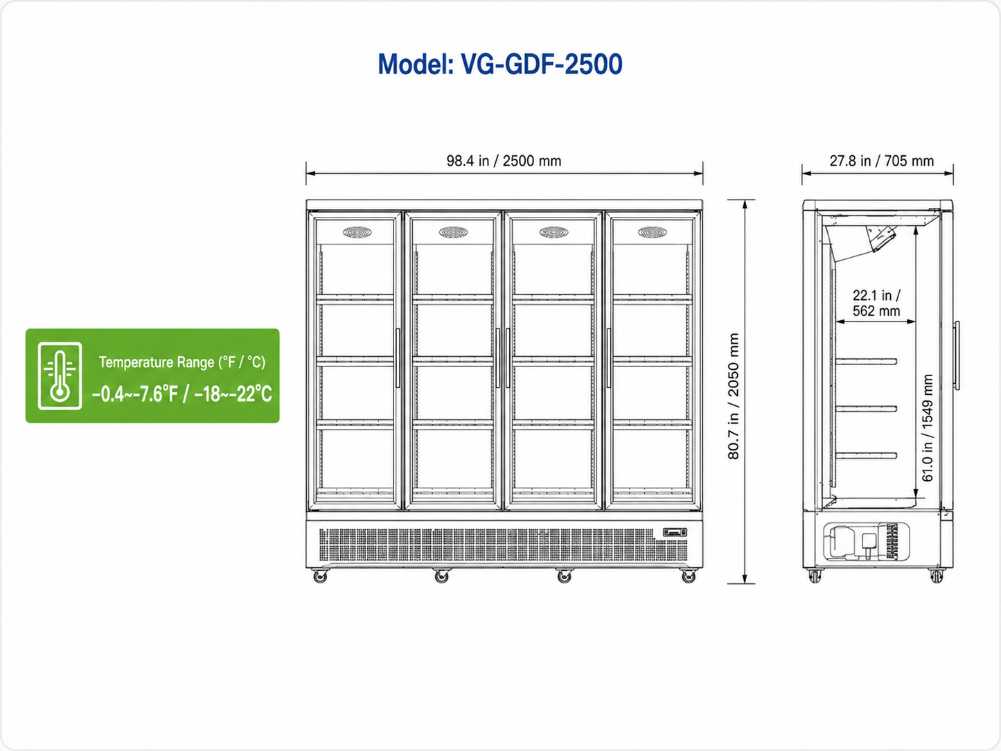 Swing Door Glass Display Freezer