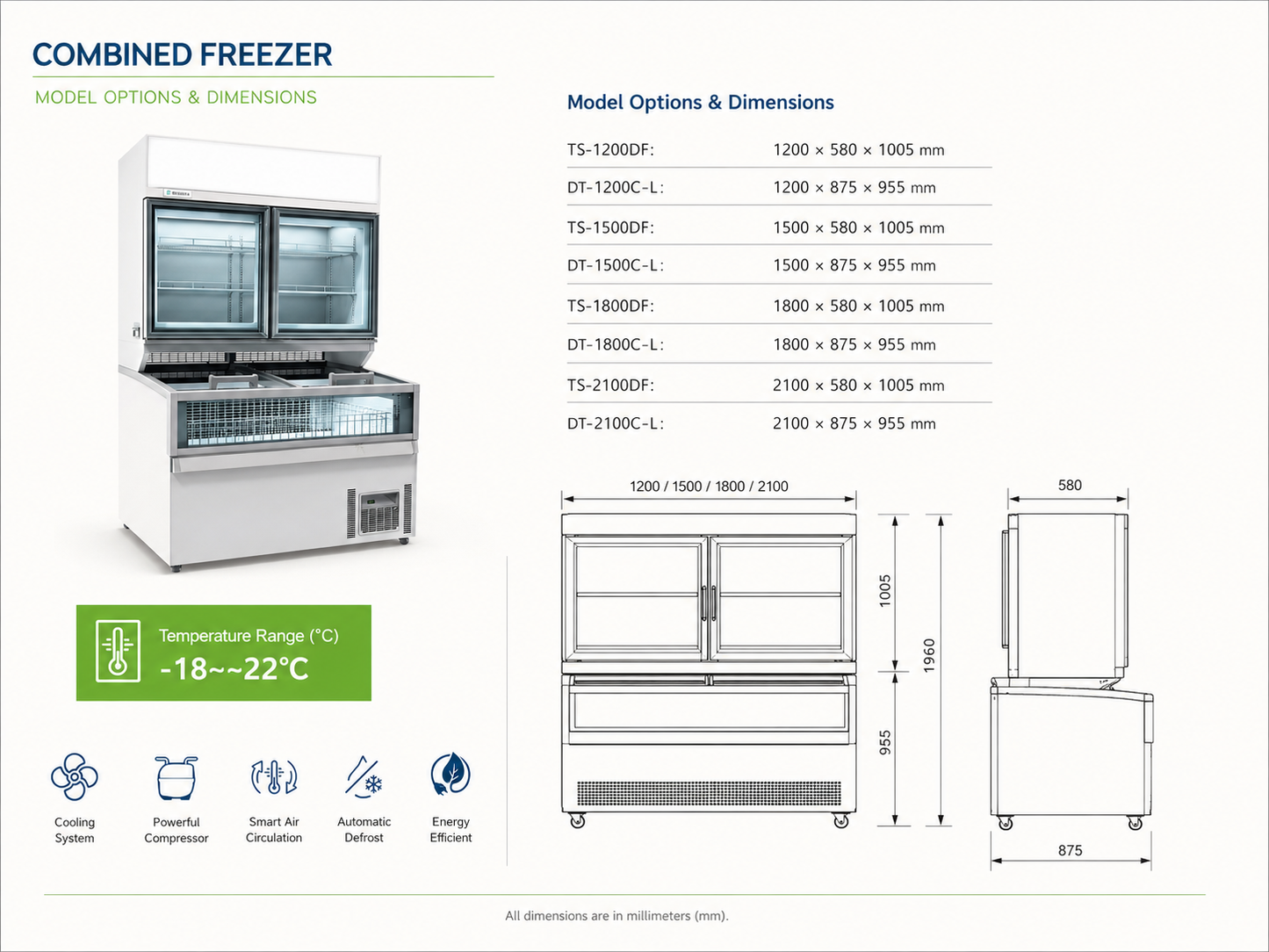 Combined Glass Door Freezer Merchandiser